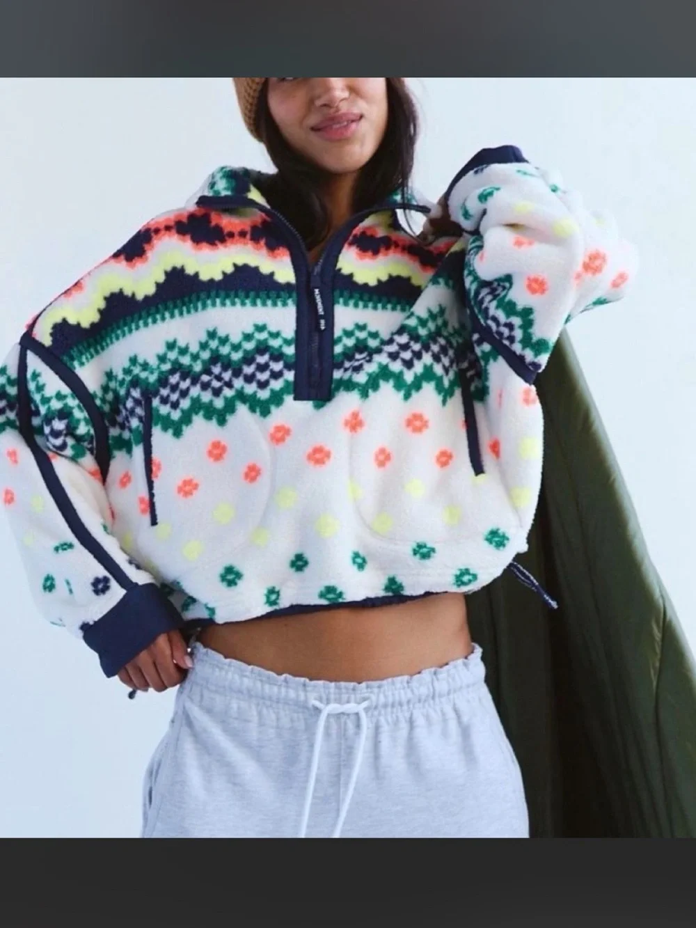 Free People Movement Mountain High Fleece Jacket Isle Knit Ivory Combo